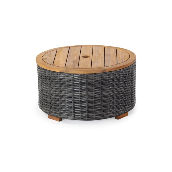 SAFAVIEH Couture Anguilla Outdoor Patio Round Wicker Coffee Table with Storage, Dark Grey