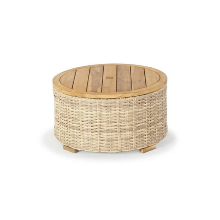 SAFAVIEH Couture Anguilla Outdoor Patio Round Wicker Coffee Table with Storage, Natural