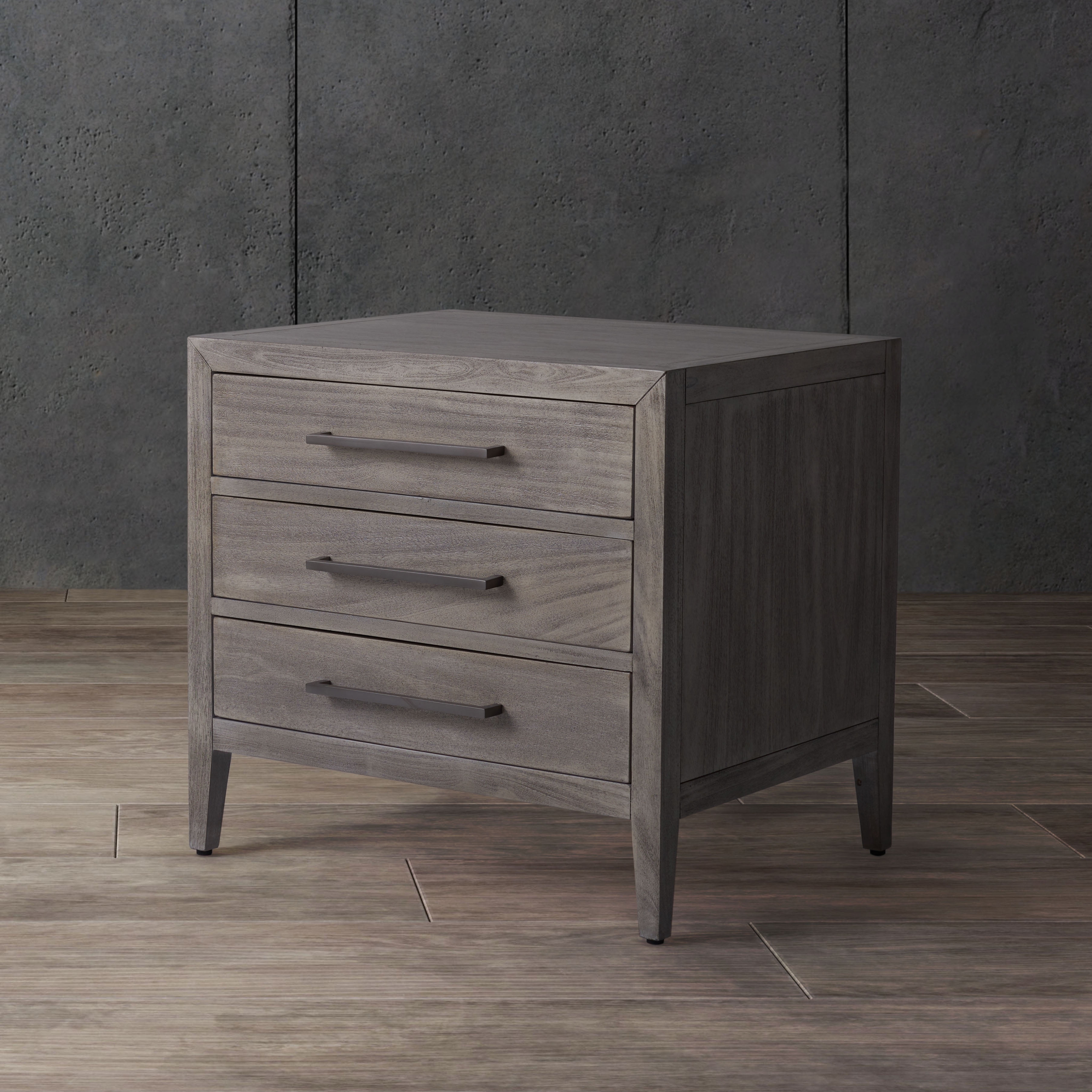Ariella Light Grey Mahogany 3-Drawer Nightstand