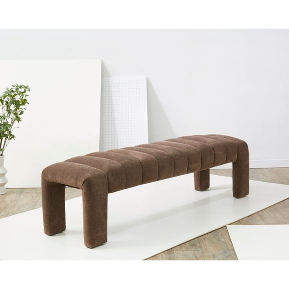 SAFAVIEH Couture Bellisima Solid Tufted Boucle Modern Bench, Dark Brown