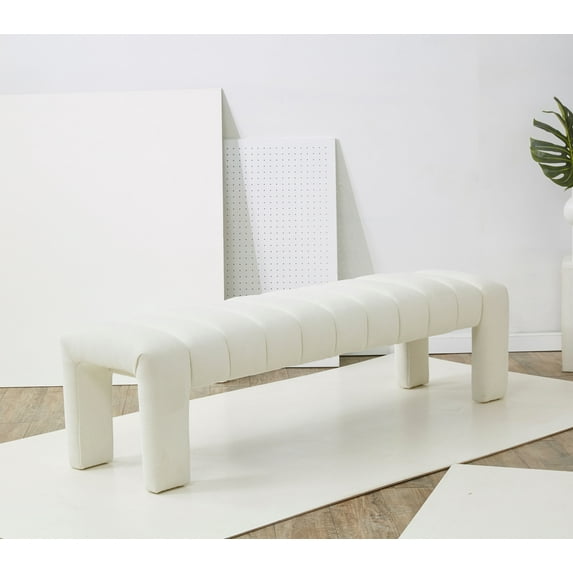 SAFAVIEH Couture Bellisima Solid Tufted Boucle Modern Bench, Ivory