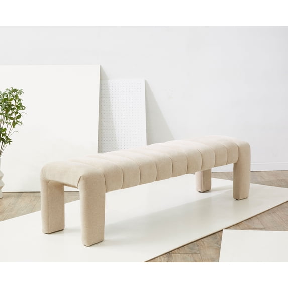 SAFAVIEH Couture Bellisima Solid Tufted Boucle Modern Bench, Tan