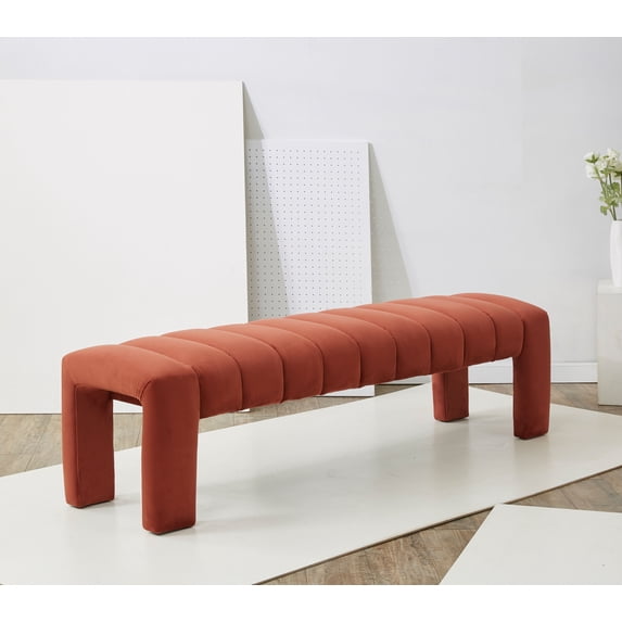 SAFAVIEH Couture Bellisima Solid Tufted Velvet Modern Bench, Rust