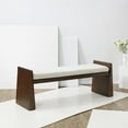 thumbnail image 1 of SAFAVIEH Couture Blanchette Solid Velvet Modern Bench with Wood Frame, Cream/Walnut, 1 of 7