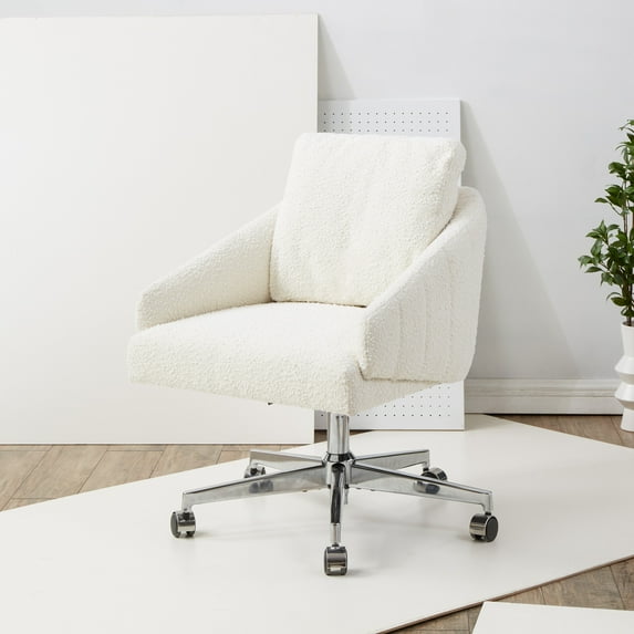SAFAVIEH Couture Blayke Boucle Mid Back Adjustable Desk Chair, Ivory/Silver