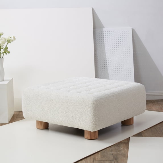 SAFAVIEH Couture Bradfield Modern Boucle Cocktail Ottoman, Ivory/Natural