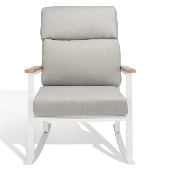 SAFAVIEH Couture Brutus Classic Solid Olefin Linen Rocking Chair, White/Light Grey/Natural