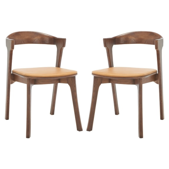 SAFAVIEH Couture Brylie Modern Leather Solid Dining Bistro Chair, Walnut/Brown (Set of 2)