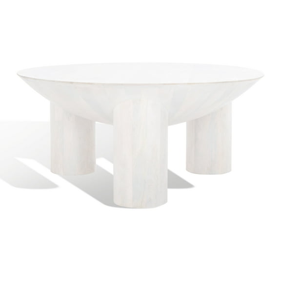 SAFAVIEH Couture Calhoun Contemporary Round Mango Wood Coffee Table, White Wash