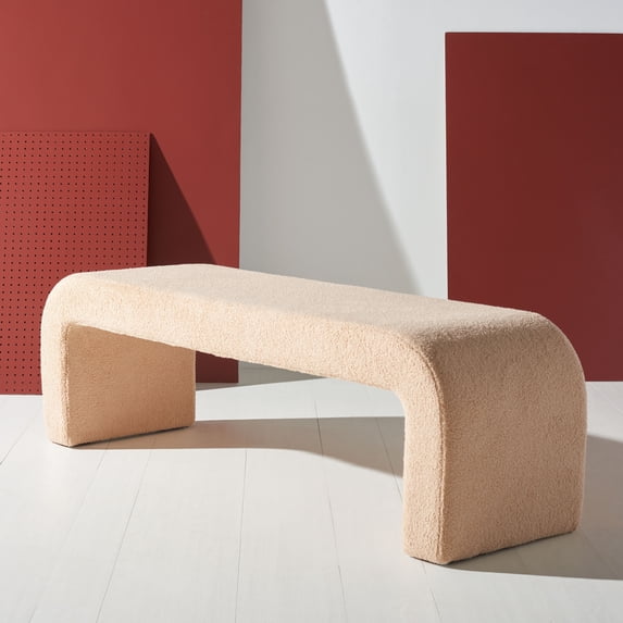 SAFAVIEH Couture Caralynn Solid Faux Lamb Wool Modern Bench, Tan