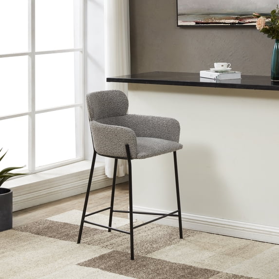SAFAVIEH Couture Charlize Curved Mid Back Counter Stool, Light Grey/Black