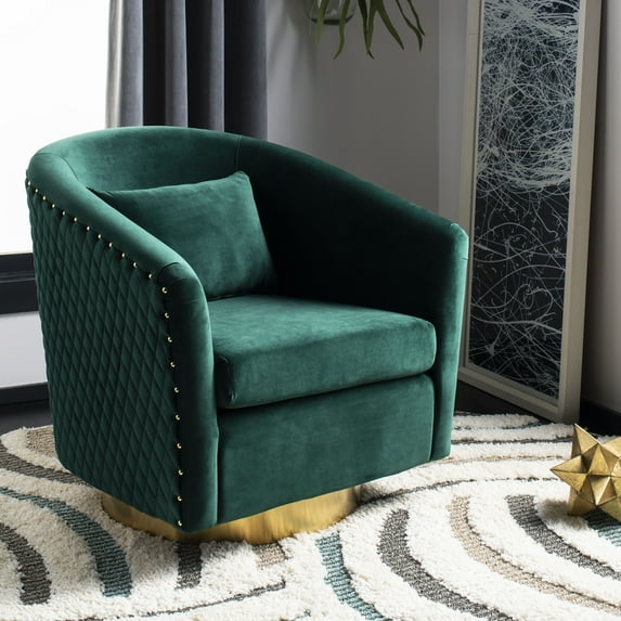 SAFAVIEH Couture Clara Contemporary Velvet Quilted Swivel Tub Chair, Emerald