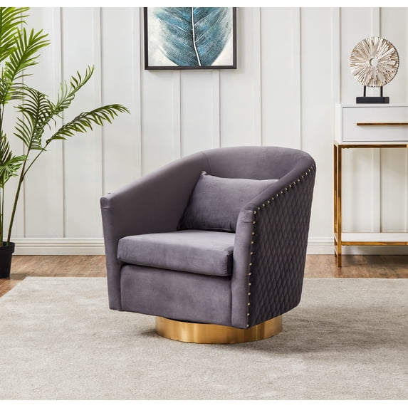 SAFAVIEH Couture Clara Contemporary Velvet Quilted Swivel Tub Chair, Slate Grey