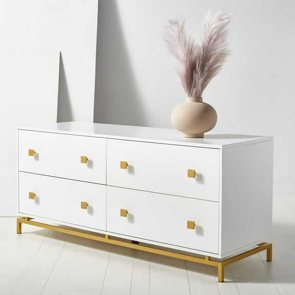SAFAVIEH Couture Claudette Modern 4-Drawer Dresser, White/Gold