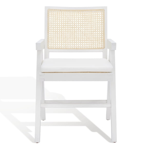 SAFAVIEH Couture Colette Contemporay Linen Solid Dining Armchair, White/Natural