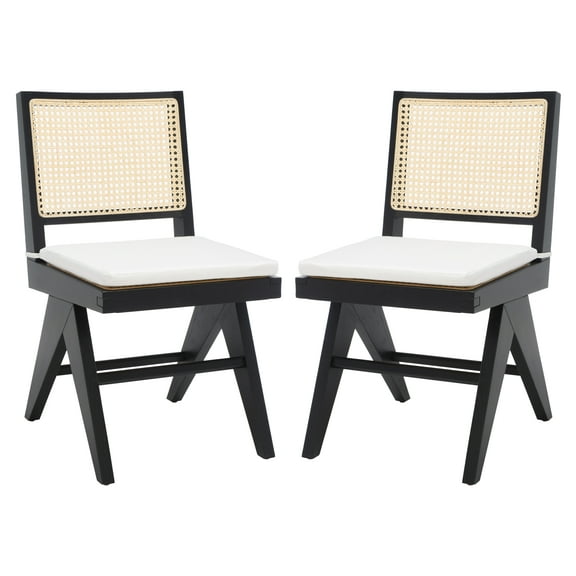 SAFAVIEH Couture Colette Modern Linen Solid Dining Side Chair, Black/Natural (Set of 2)