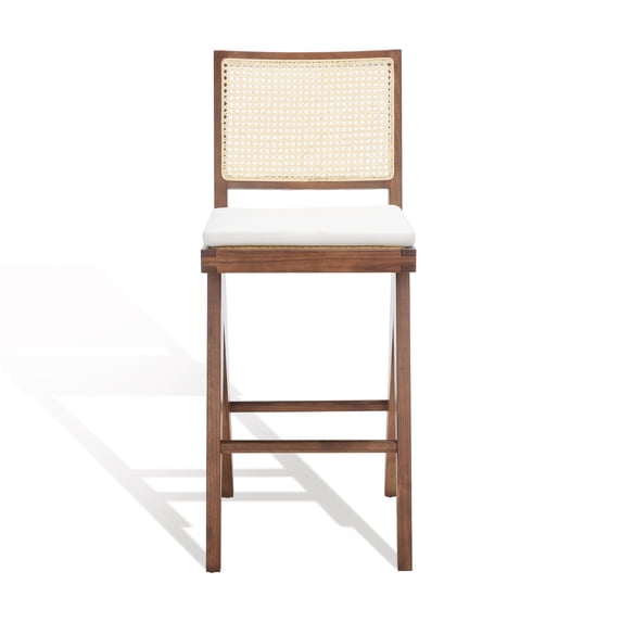 SAFAVIEH Couture Colette Square Mid Back Bar Stool, Walnut/Natural