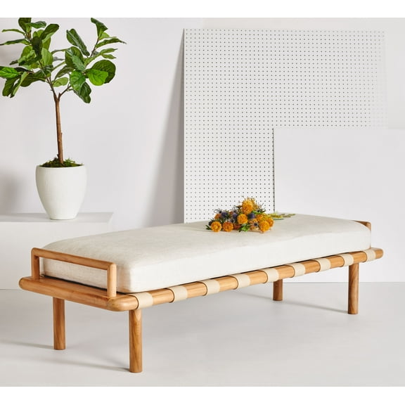 SAFAVIEH Couture Constantine Solid Linen Contemporary Bench, Natural/White