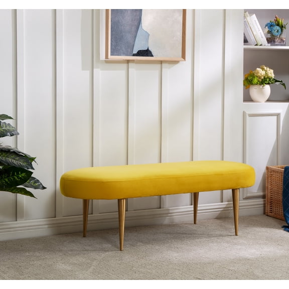 SAFAVIEH Couture Corinne Oval Solid Velvet Contemporary Bench, Marigold