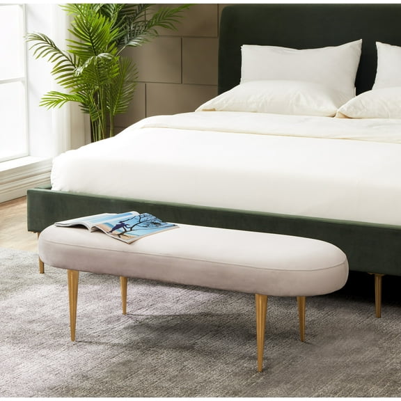 SAFAVIEH Couture Corinne Oval Solid Velvet Contemporary Bench, Pale Taupe