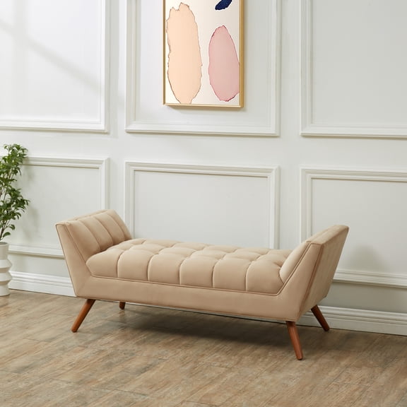 SAFAVIEH Couture Damian Solid Tufted Linen Contemporary Bench, Light Brown/Dark Brown