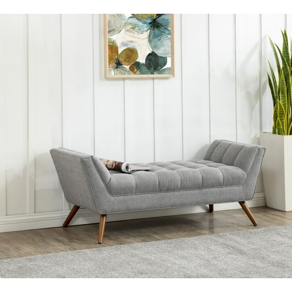 SAFAVIEH Couture Damian Solid Tufted Linen Contemporary Bench, Light Grey