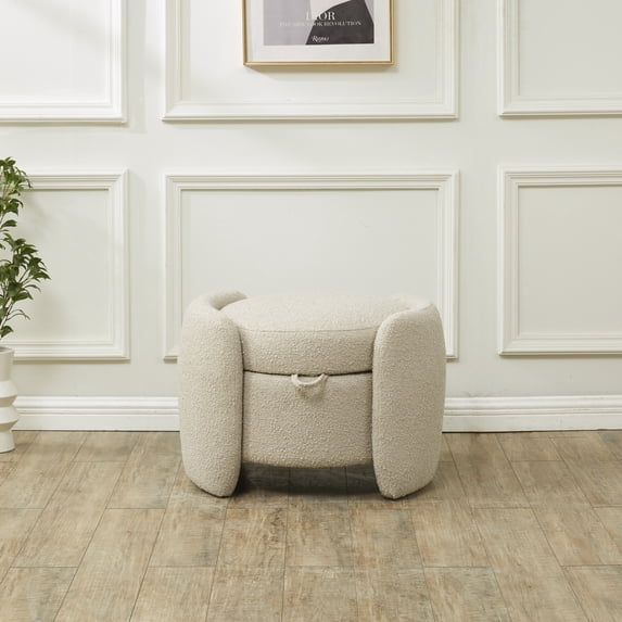 SAFAVIEH Couture Danianna Modern Boucle Ottoman with Storage, Oatmeal