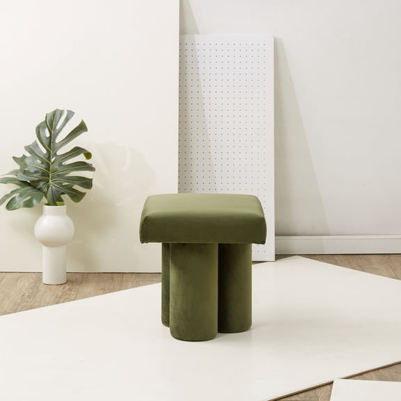 SAFAVIEH Couture Deangelo Modern Velvet Ottoman, Forest Green