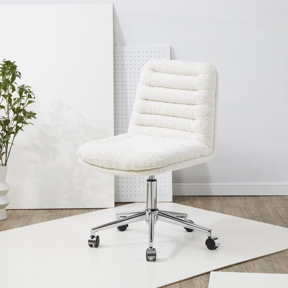 SAFAVIEH Couture Decolin Boucle Mid Back Swivel Desk Chair, Ivory/Silver
