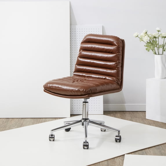 SAFAVIEH Couture Decolin Vegan Leather Mid Back Swivel Desk Chair, Brown/Silver