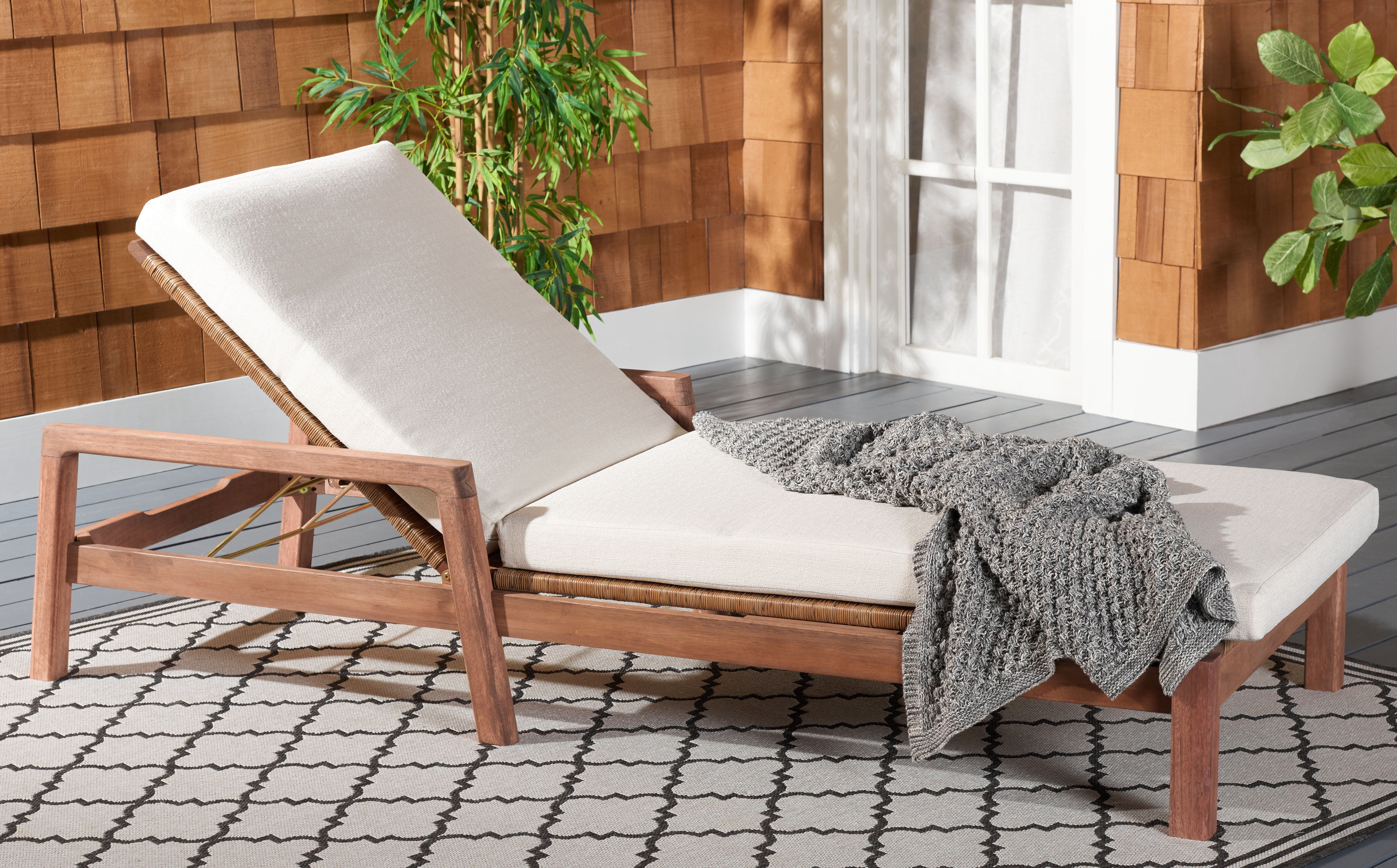 SAFAVIEH Couture Donnamaria Eucalyptus Wood Outdoor Chaise Lounge