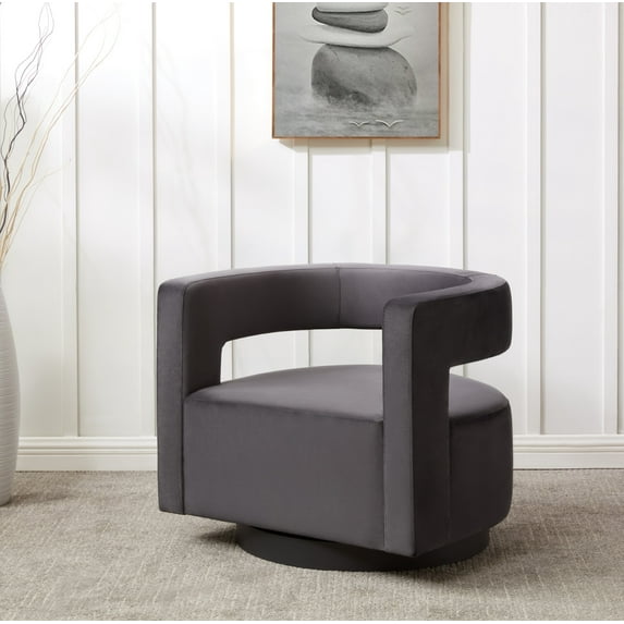 SAFAVIEH Couture Edgar Modern Velvet Solid Swivel Armchair, Dark Grey/Black