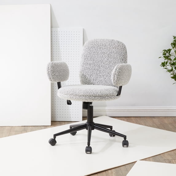 SAFAVIEH Couture Emeril Boucle Mid Back Adjustable Desk Chair, White/Black