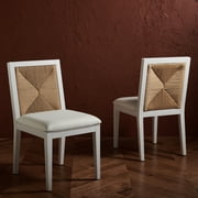 SAFAVIEH Couture Emilio Modern Linen Solid Dining Chair, White/Natural (Set of 2)