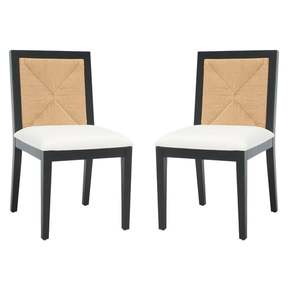 SAFAVIEH Couture Emilio Modern Linen Solid Dining Side Chair, Black/Natural (Set of 2)
