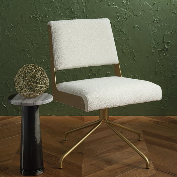 SAFAVIEH Couture Emmeline Boucle Mid Back Swivel Office Chair, Ivory/Gold