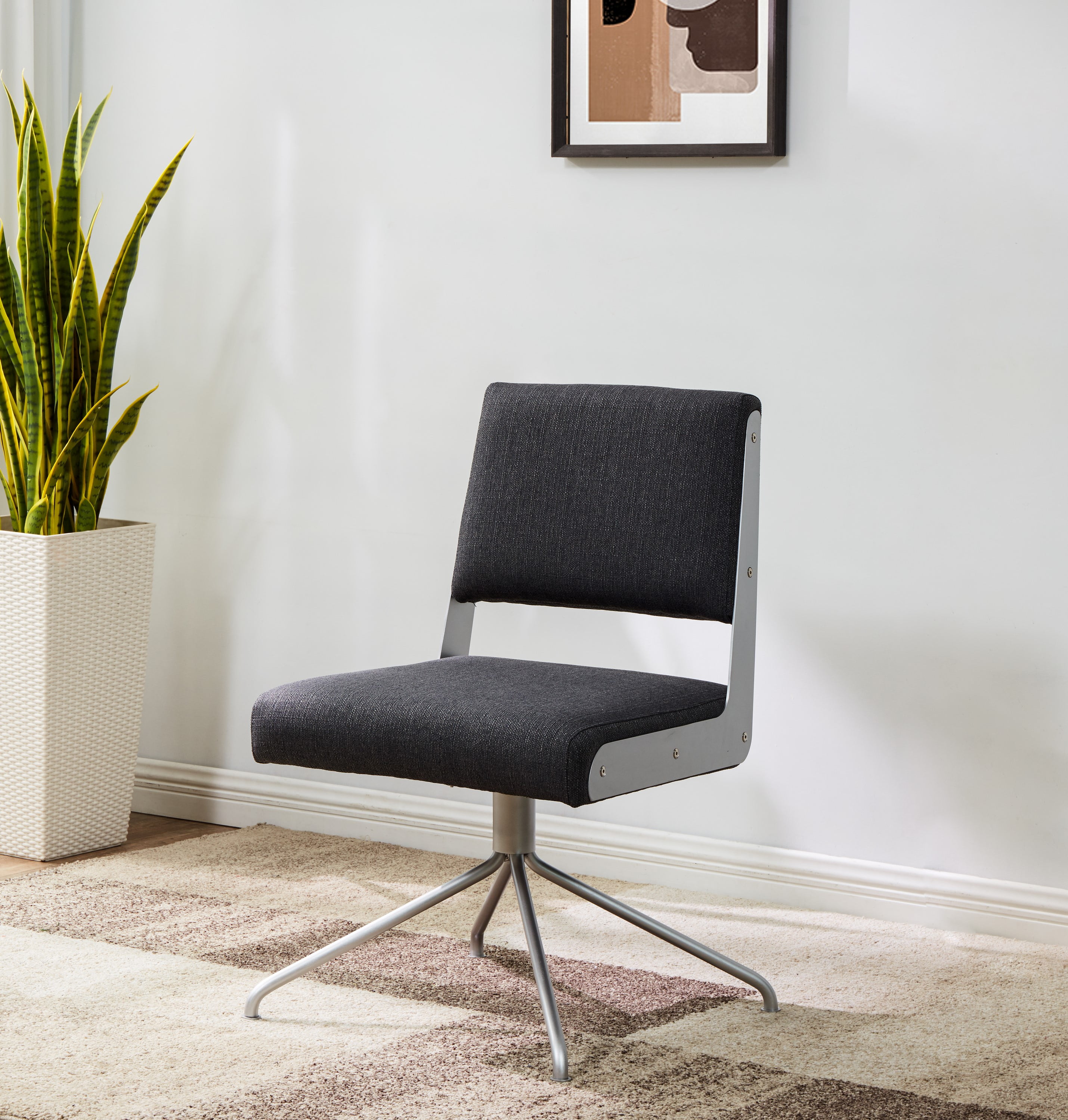 SAFAVIEH Couture Emmeline Leather Mid Back Swivel Office Chair, Slate Grey/Silver