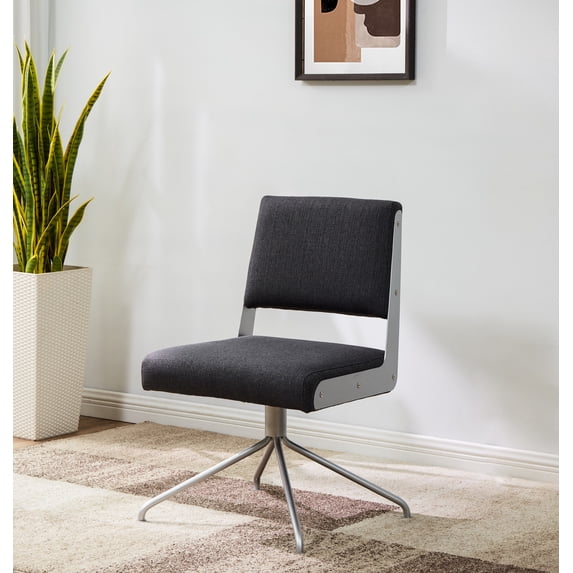 SAFAVIEH Couture Emmeline Leather Mid Back Swivel Office Chair, Slate Grey/Silver
