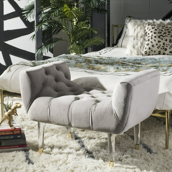 SAFAVIEH Couture Eugenie Solid Tufted Velvet Contemporary Bench with Acrylic Legs, Pale Taupe