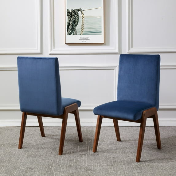 SAFAVIEH Couture Forrest Contemporary Velvet Solid Dining Chair, Navy/Dark Walnut (Set of 2)