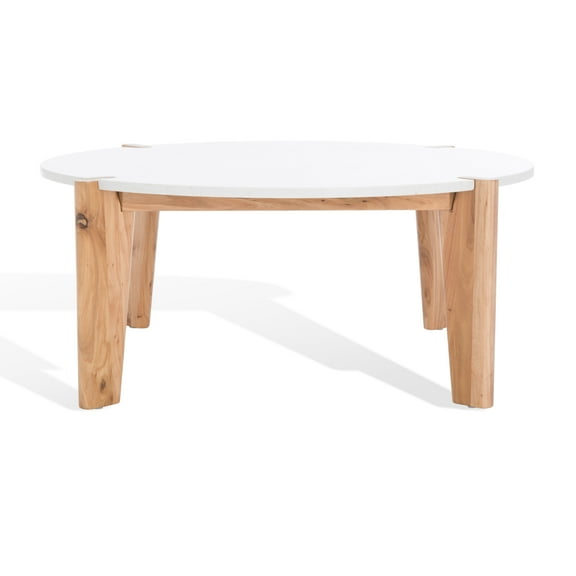 SAFAVIEH Couture Garcia Modern Round Elm Wood Coffee Table, Natural/White