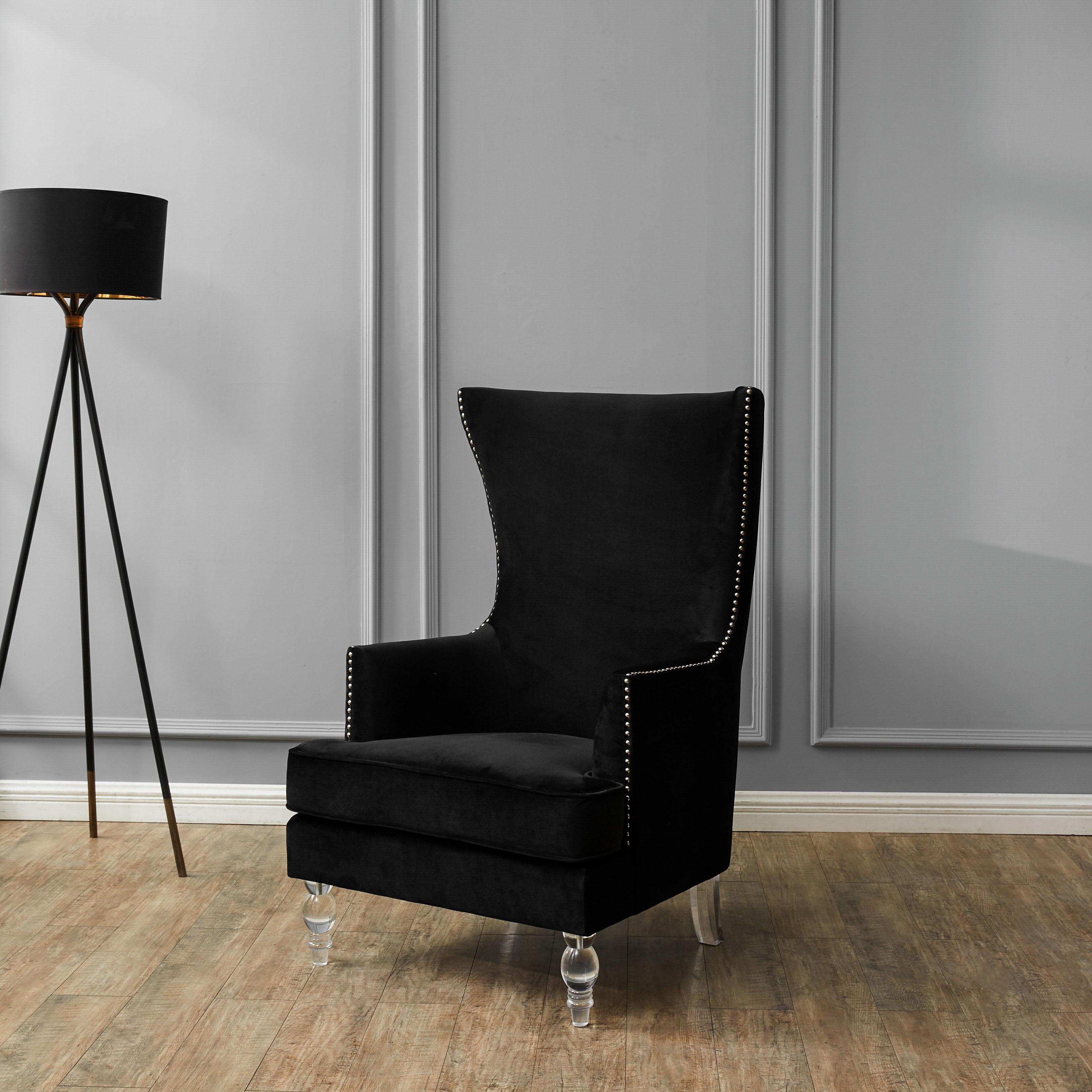 SAFAVIEH Couture Geode Modern Velvet Solid Wingback Chair, Black