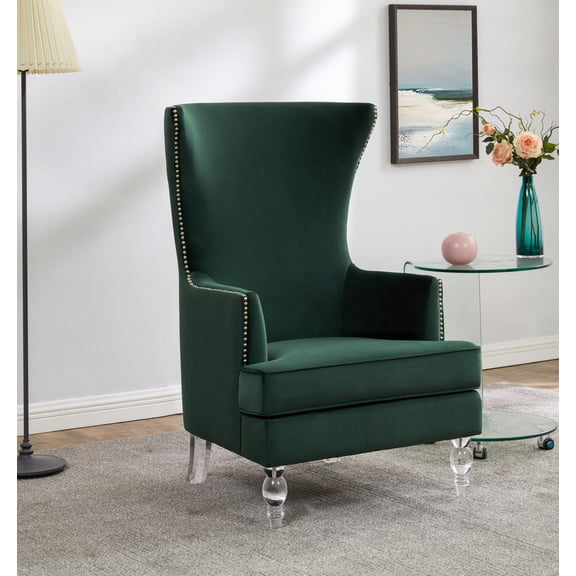 SAFAVIEH Couture Geode Modern Velvet Solid Wingback Chair, Forest Green