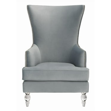 SAFAVIEH Couture Geode Modern Velvet Solid Wingback Chair, Light Silver