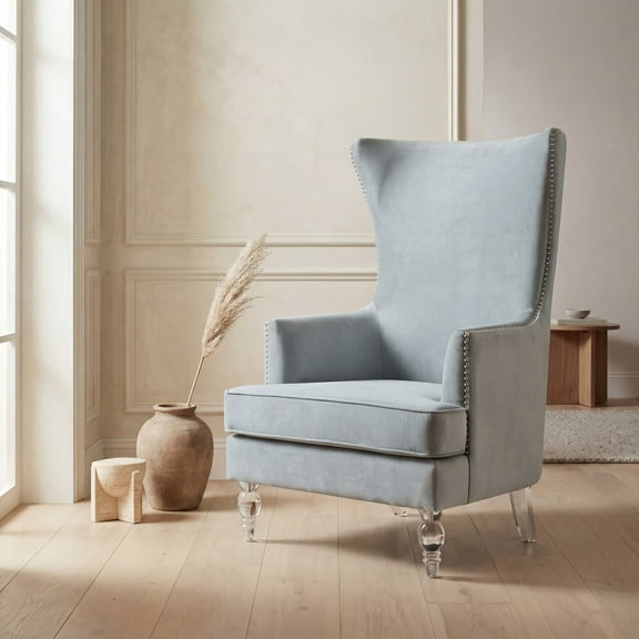 SAFAVIEH Couture Geode Modern Velvet Solid Wingback Chair, Light Silver