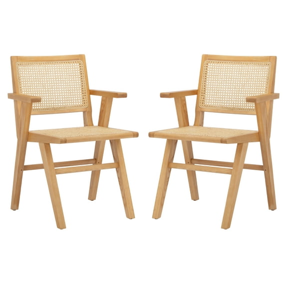 SAFAVIEH Couture Hattie Coastal Cane Solid Dining Armchair, Natural (Set of 2)
