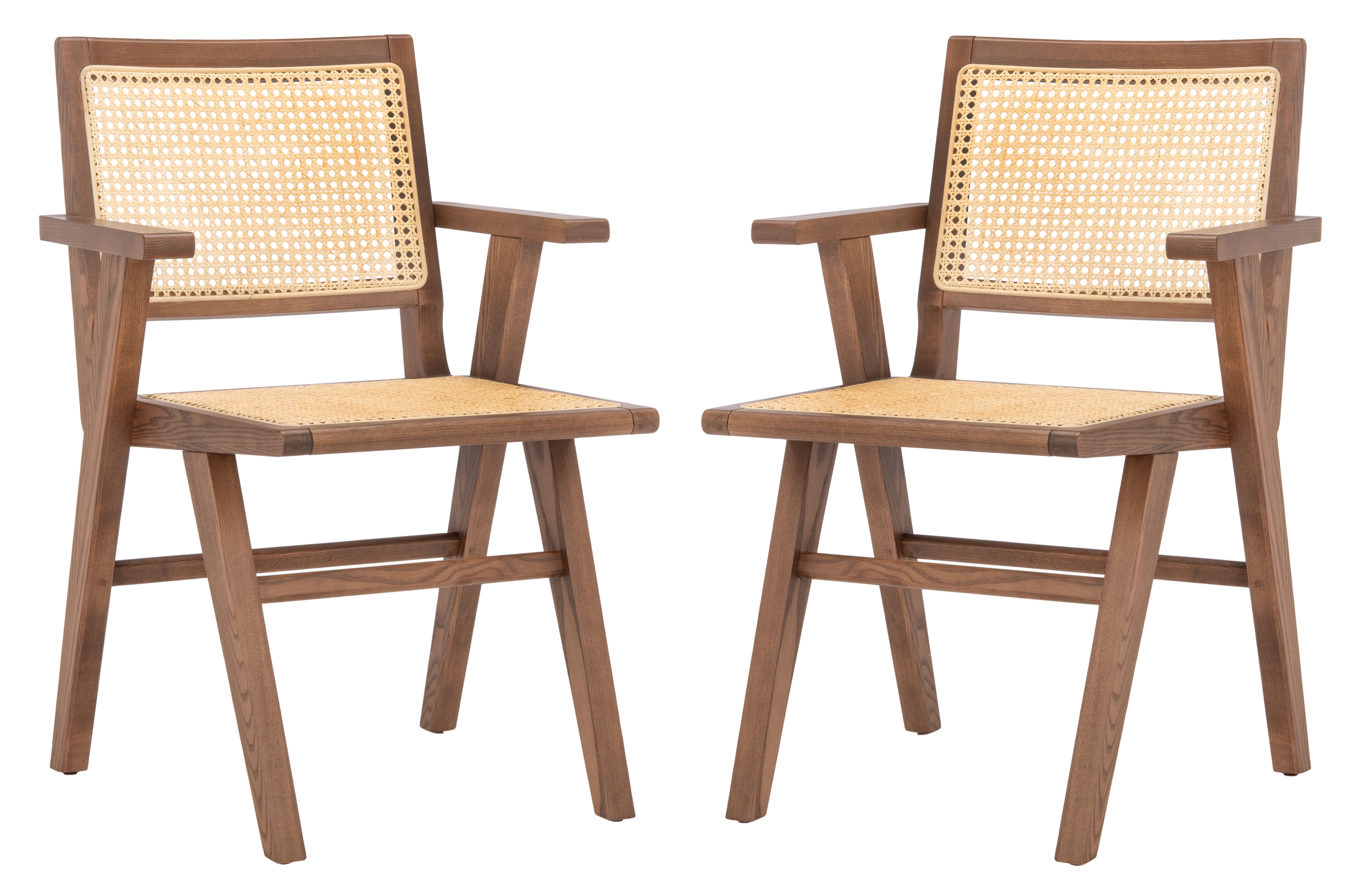 Black Cane and Wood Arm Chair, 33.3" Height
