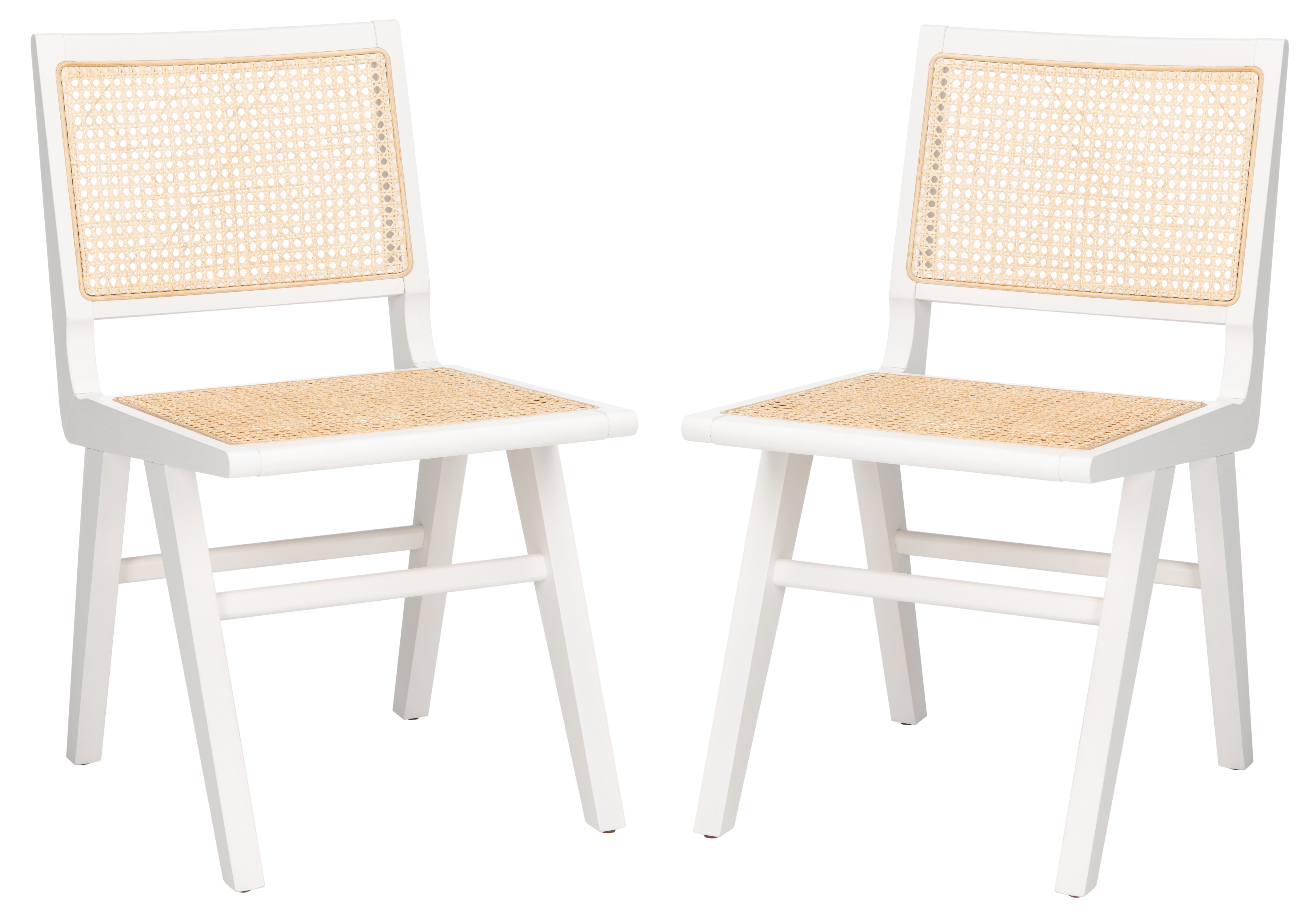 Elegant Coastal White Wood & Natural Cane Side Chair