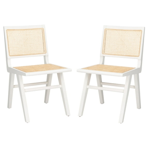 SAFAVIEH Couture Hattie Coastal Cane Solid Dining Side Chair, White/Natural (Set of 2)