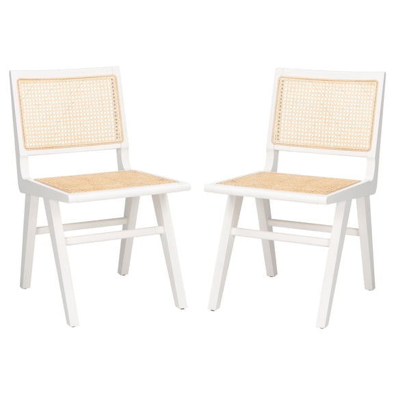 SAFAVIEH Couture Hattie Coastal Cane Solid Dining Side Chair, White/Natural (Set of 2)
